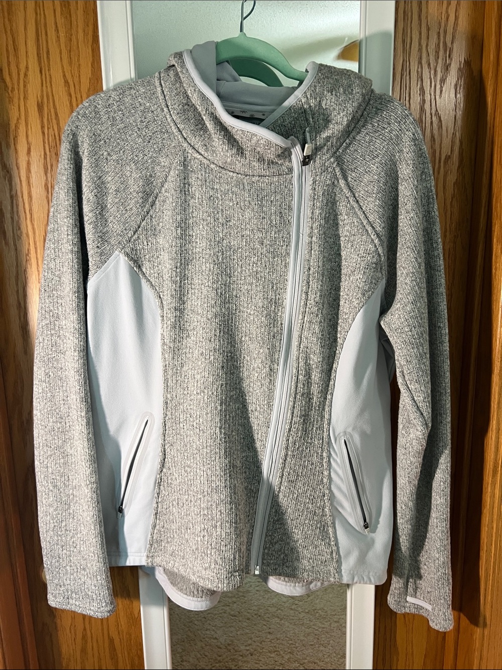 Athleta Heather Gray Hooded Jacket with White Panels
